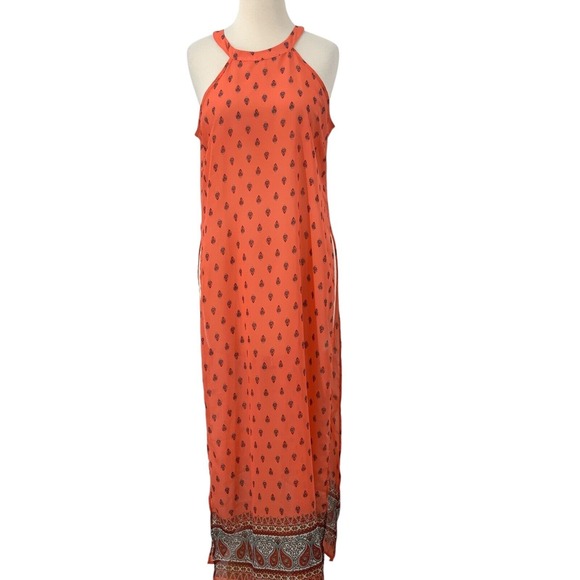 Charlotte Russe Dresses & Skirts - Charlotte Russe Women's Sleeveless Halter Maxi Dress Coral Paisley Print Size L